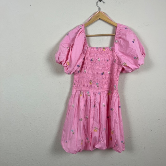 English Factory Smocked Ballon Sleeve Pink Mini Dress Size Medium - Picture 8 of 8